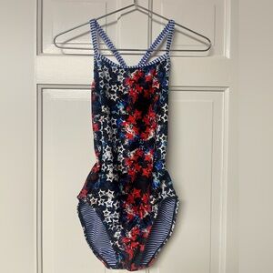 DOLFIN UGLIES One Piece Swimsuit Bathing Suit Women Size 38 Blue White Red Stars